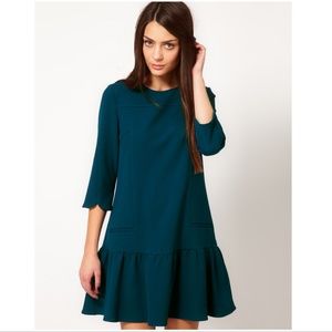 WHISTLES | Isabella Drop Waist Teal Dress
